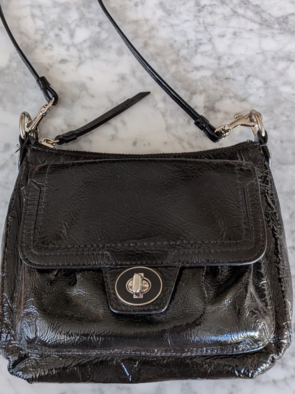 Vintage Coach Poppy Patent Black Leather Crossbody mini Bag Purse flap